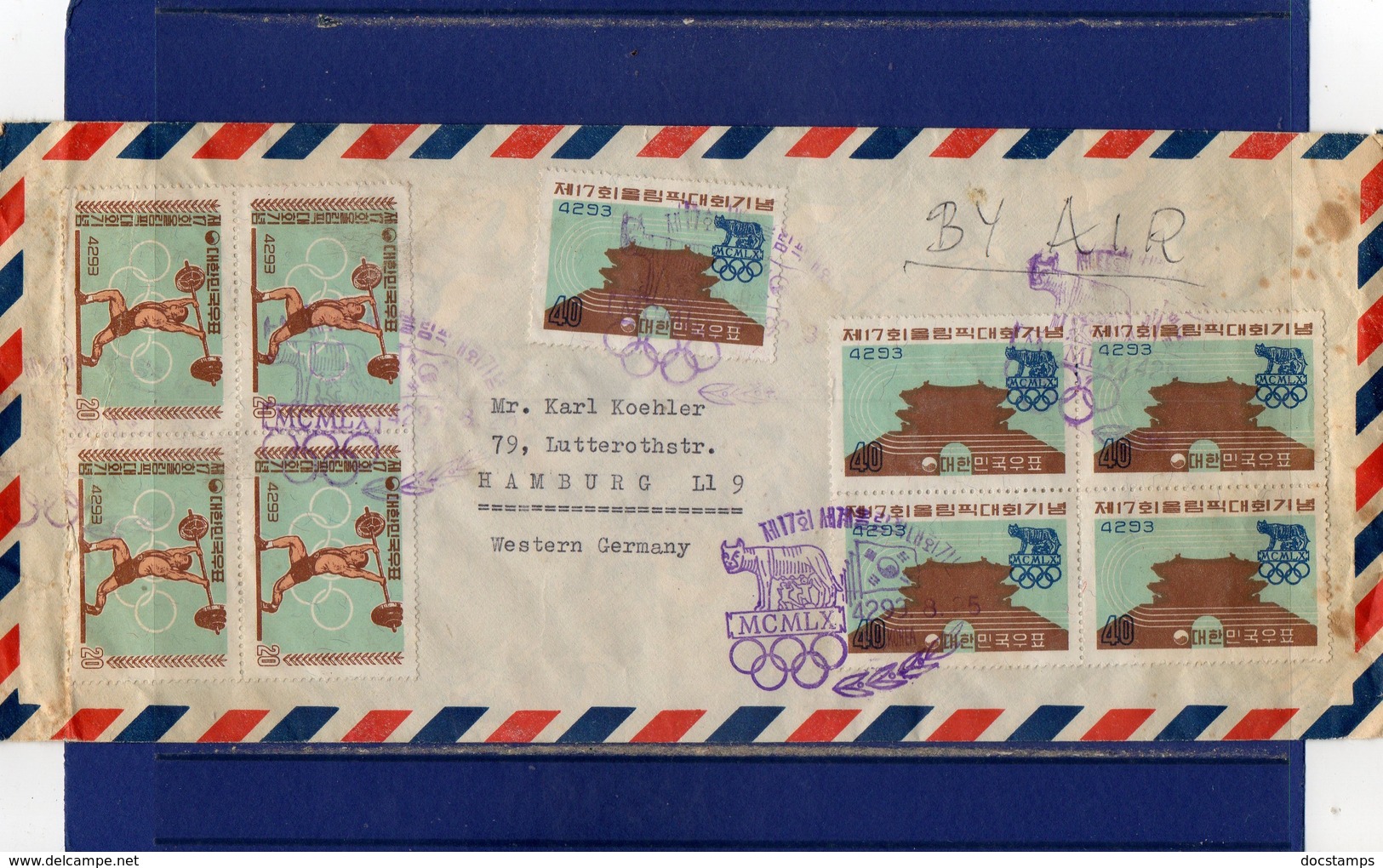 ##(DAN187)-POSTAL HISTORY-Republic Of Korea 1960-Air Mail Cover From Seoul To West Germany,Olympic Games Set + Cancel - Corea Del Sud