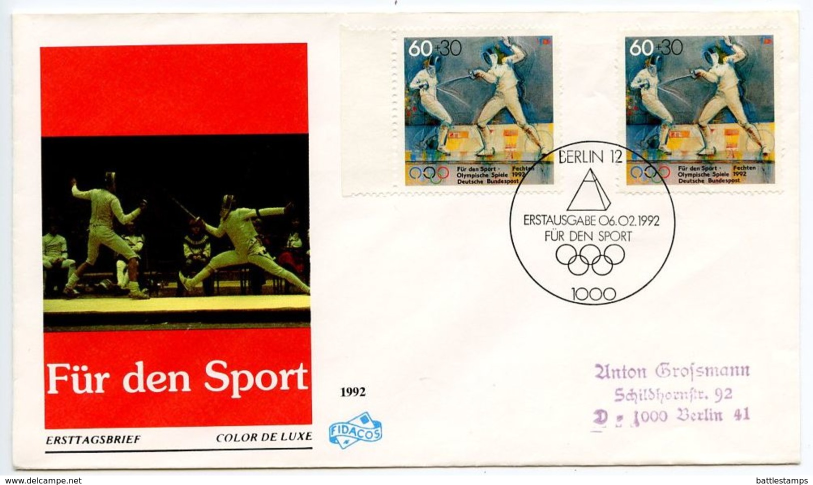 Germany 1992 Scott B724 FDC Olympic Sport - Women's Fencing - 1991-2000