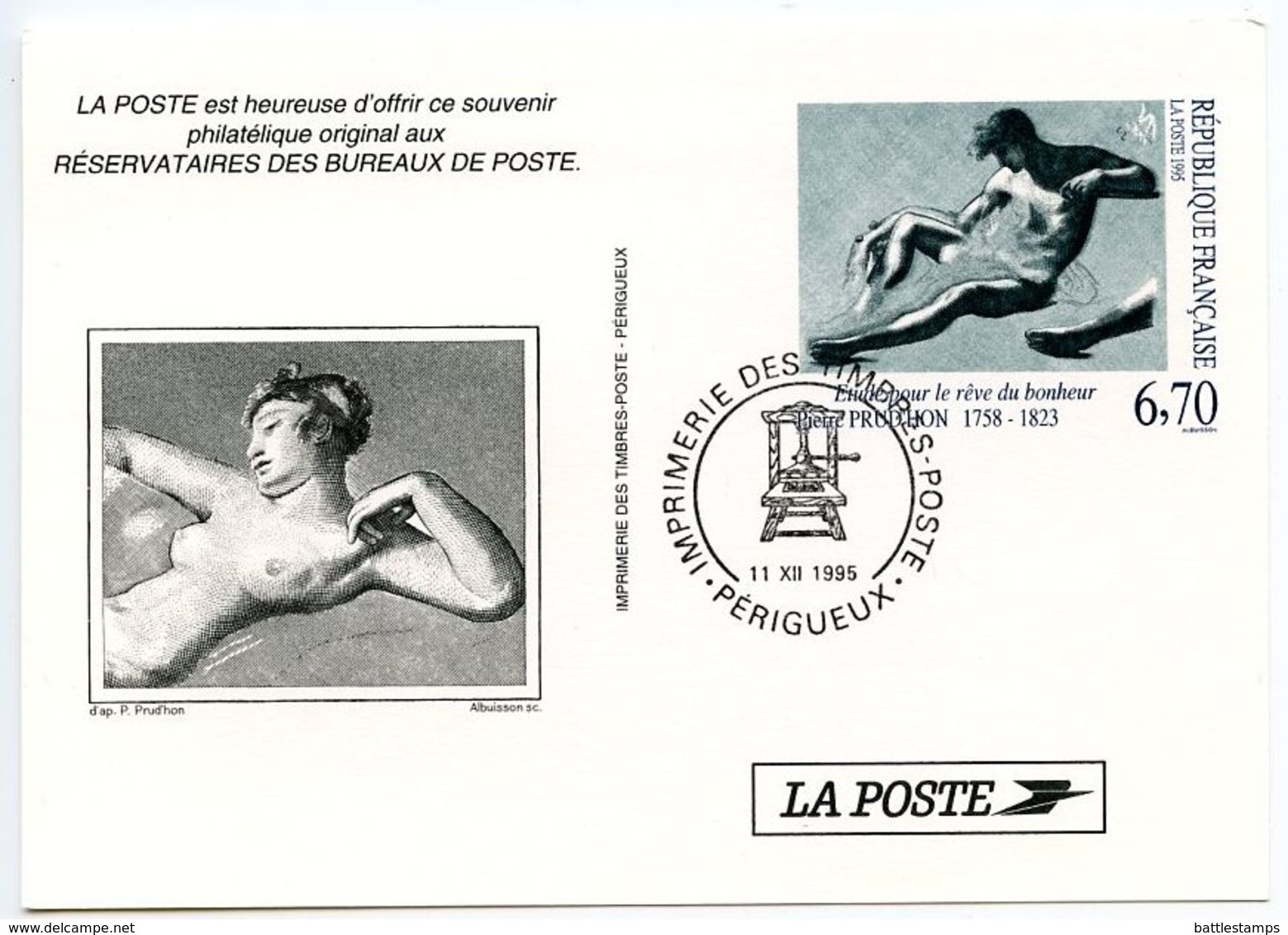 France 1995 Souvenir Card - Study For The Dream Of Happiness, Pierre Prud'hon - Other & Unclassified