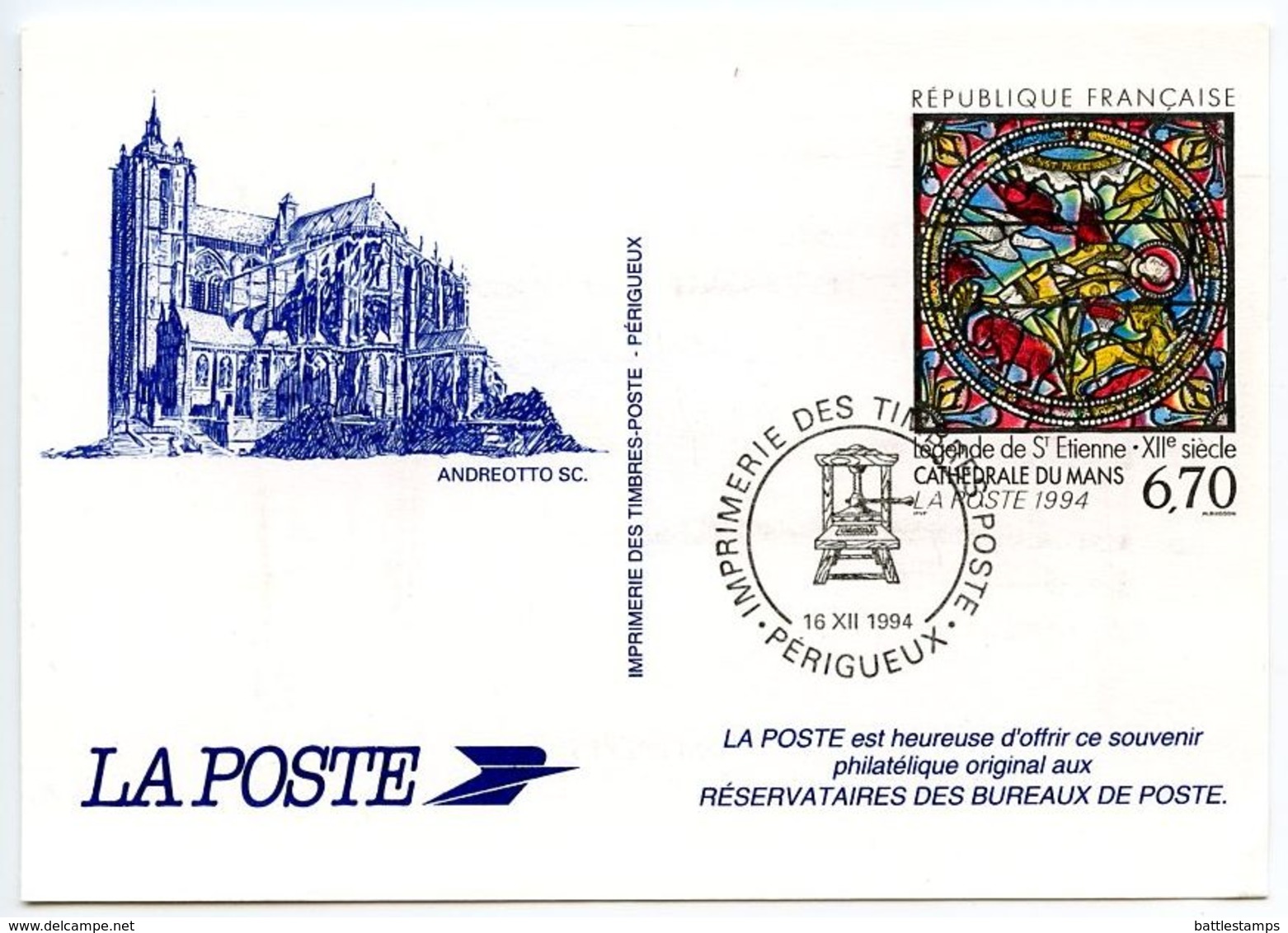 France 1994 Souvenir Card St. Julian's Cathedral Stained Glass Window - Other & Unclassified