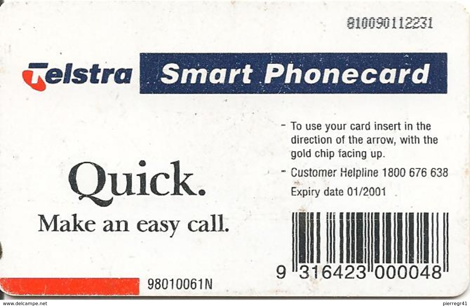 CARTE-PUCE-AUSTRALIE-10$-TELSTRA-Exp 01/2001-UTILISE -TBE - Australia