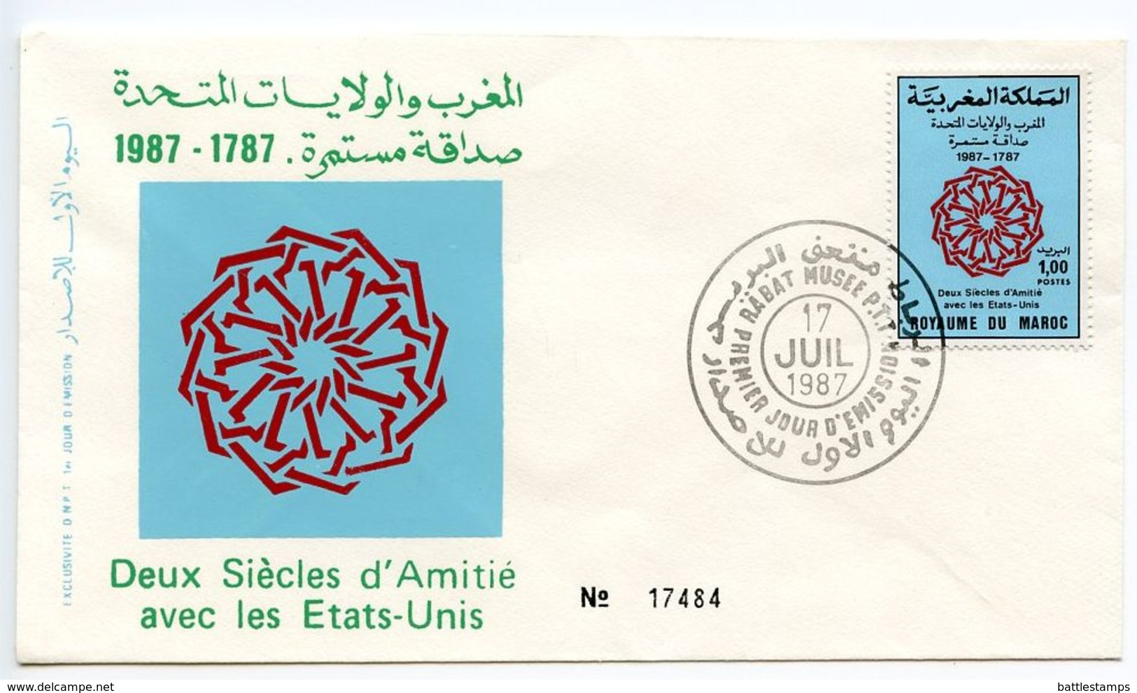 Morocco 1987 Scott 642 FDC US-Morocco Diplomatic Relations 200th Anniversary - Morocco (1956-...)