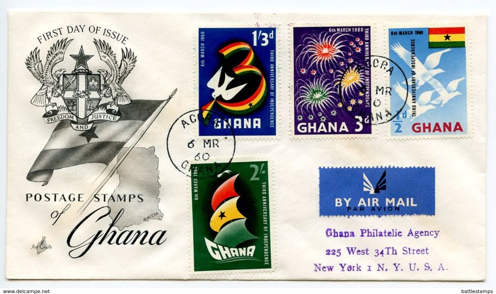 Ghana 1960 Scott 71-74 Registered FDC 3rd Anniversary Of Independence - Ghana (1957-...)