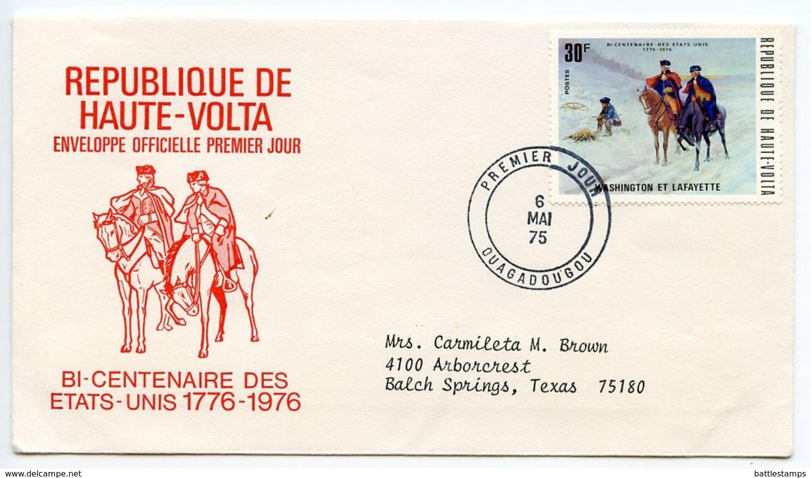 Upper Volta 1975 Scott 365 FDC American Bicentennial - Valley Forge - Upper Volta (1958-1984)