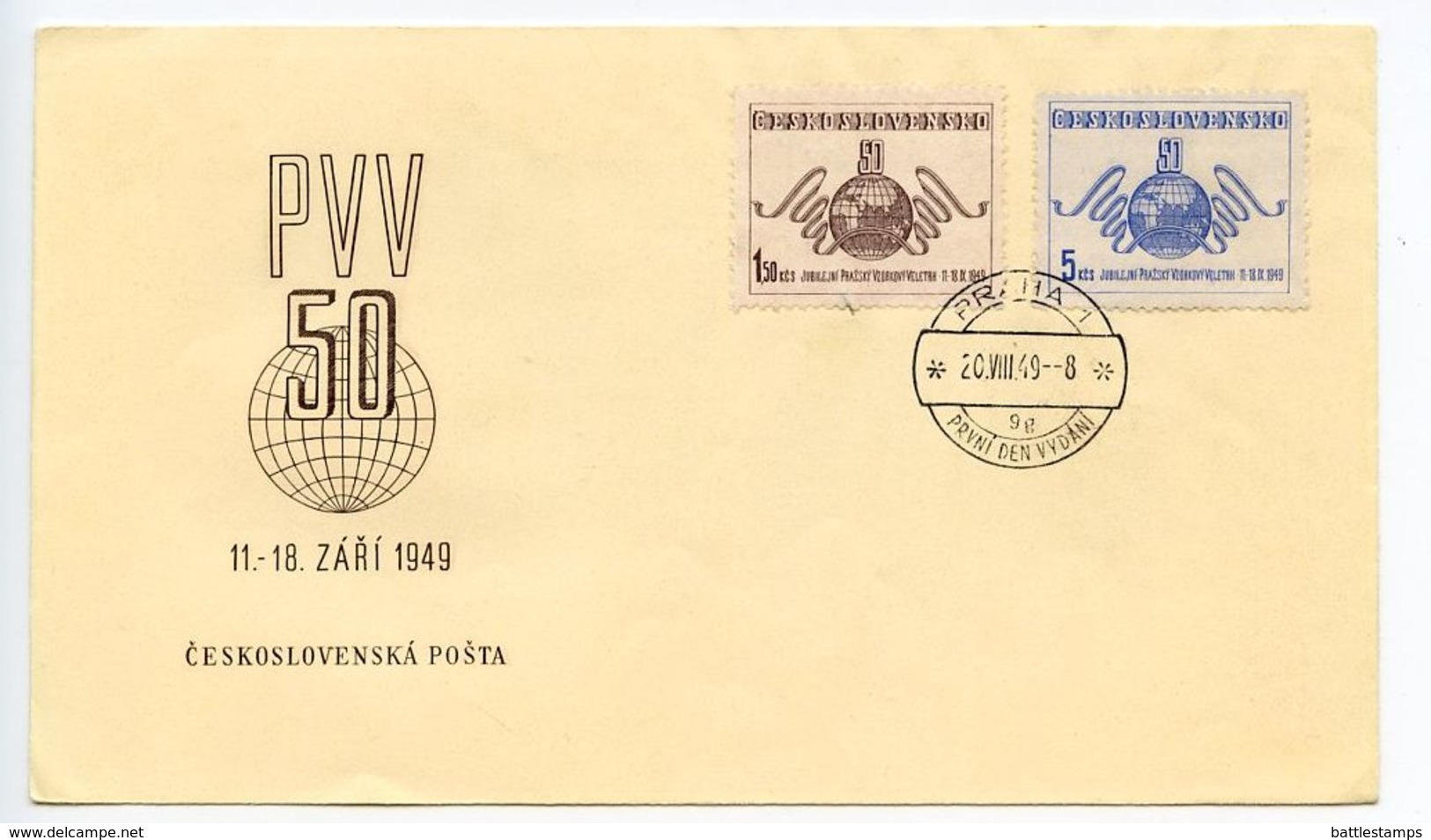 Czechoslovakia 1949 Scott 391-392 FDC 50th Prague Sample Fair - FDC