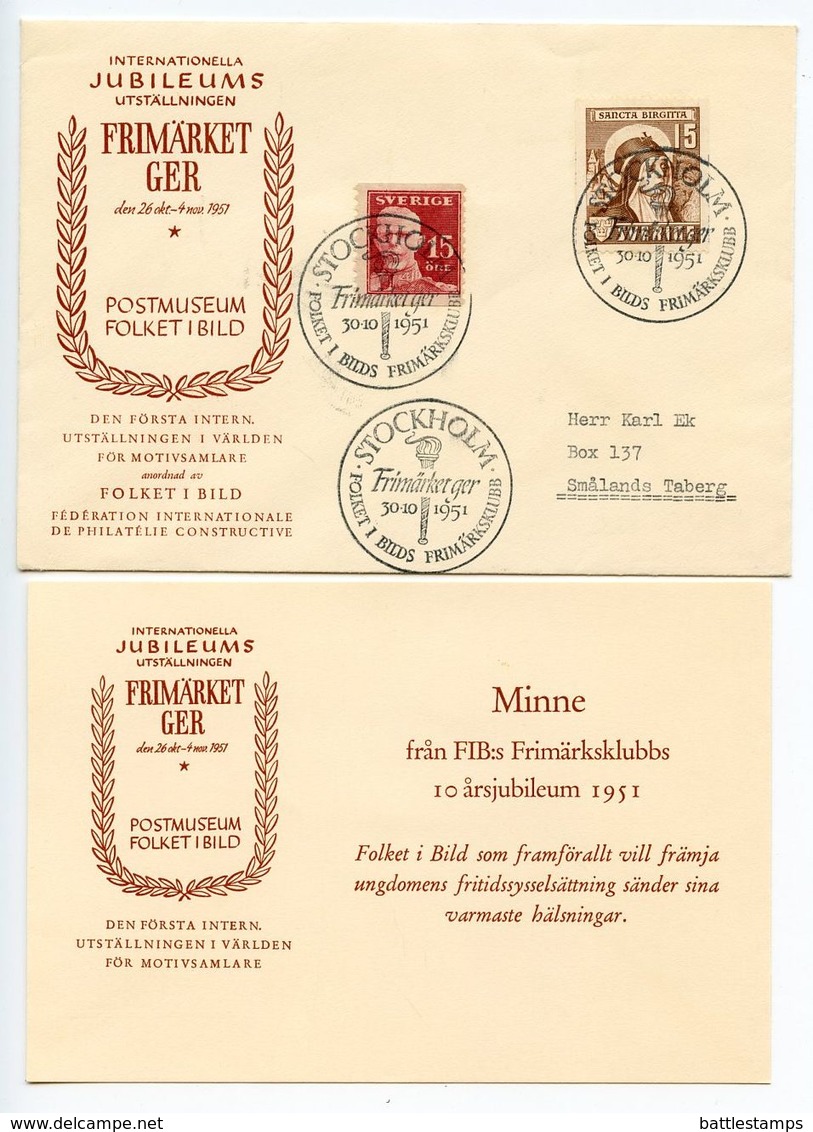 Sweden 1951 International Jubilee Stamp Exhibition Cover W/ Label - Covers & Documents