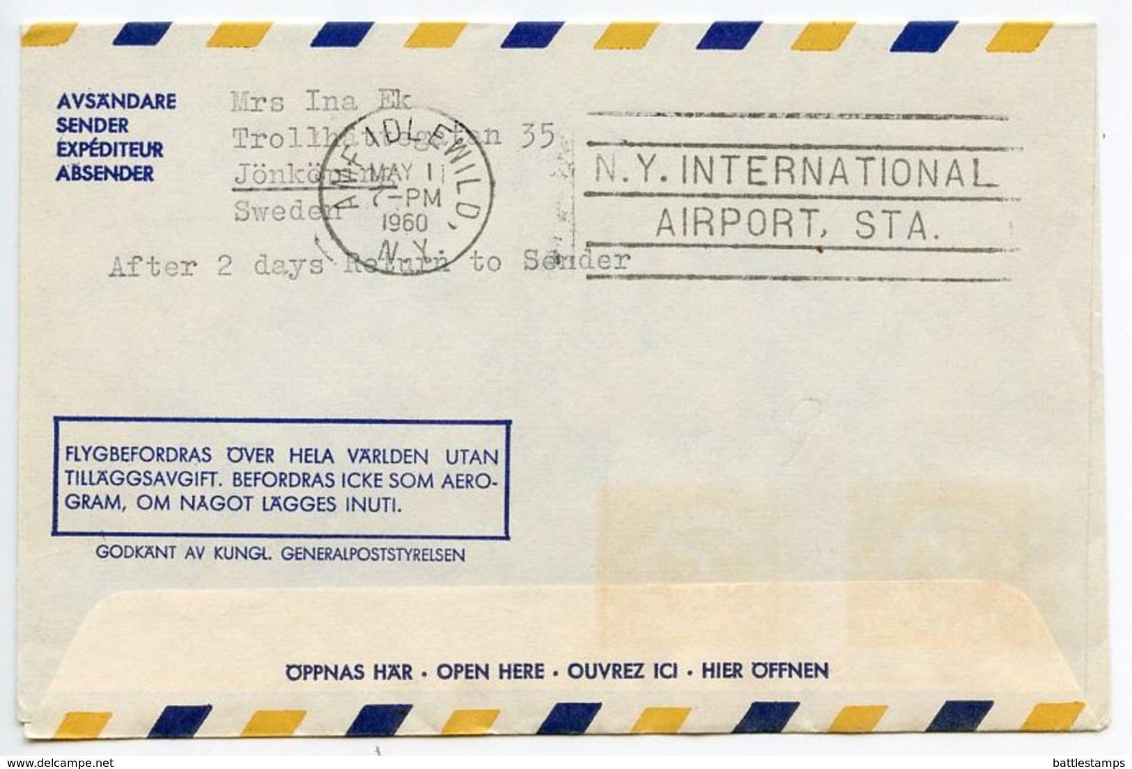 Sweden 1960 SAS - Stockholm To New York 1st Regular Jet Flight Cover - Covers & Documents