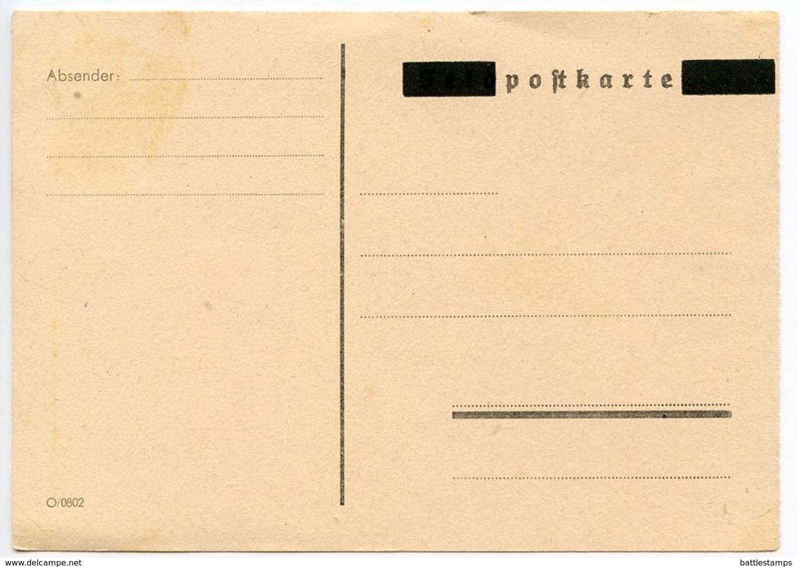 Germany 1940's Mint Post WWII Overprinted Feldpostkarte Postal Card - Feldpost World War II