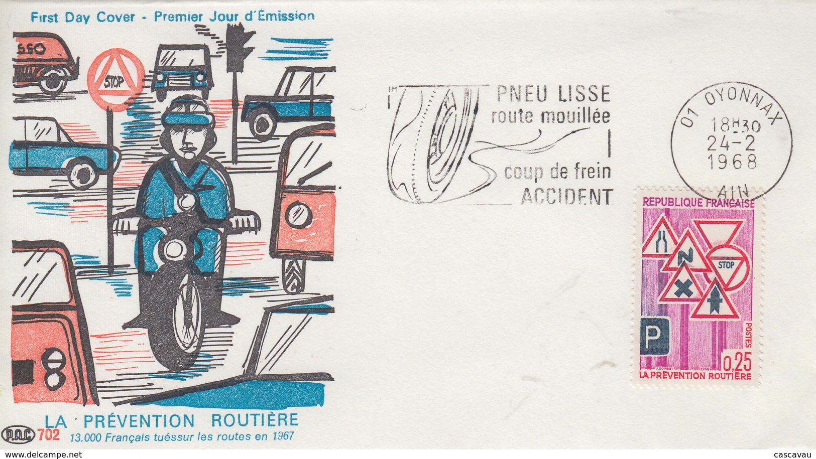 Enveloppe  FDC   FRANCE  Flamme   Du   1er   Jour    PREVENTION  ROUTIERE   OYONNAX  1968 - 1960-1969