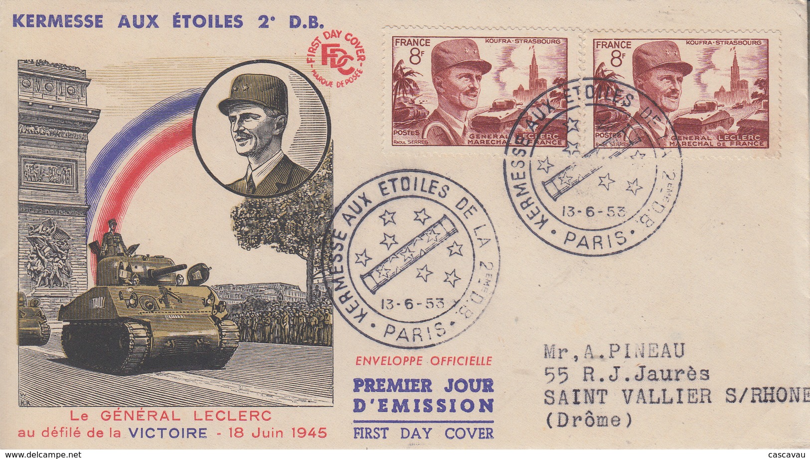 Enveloppe  FDC  1er  Jour   FRANCE  Maréchal   LECLERC    Kermesse  Aux  Etoiles   1953 - 1950-1959