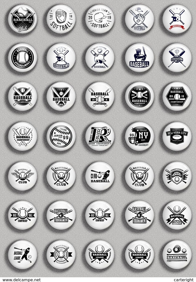 Baseball Fan ART BADGE BUTTON PIN SET 3 (1inch/25mm Diameter) 35 DIFF - Baseball