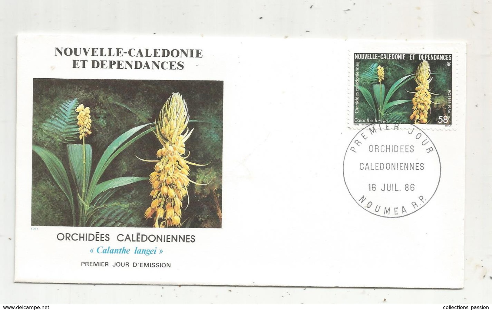 Timbre , Premier Jour , 1986 , NOUVELLE CALEDONIE ET DEPENDANCES , Fleurs ,  Orchidée Calédoniennes - FDC