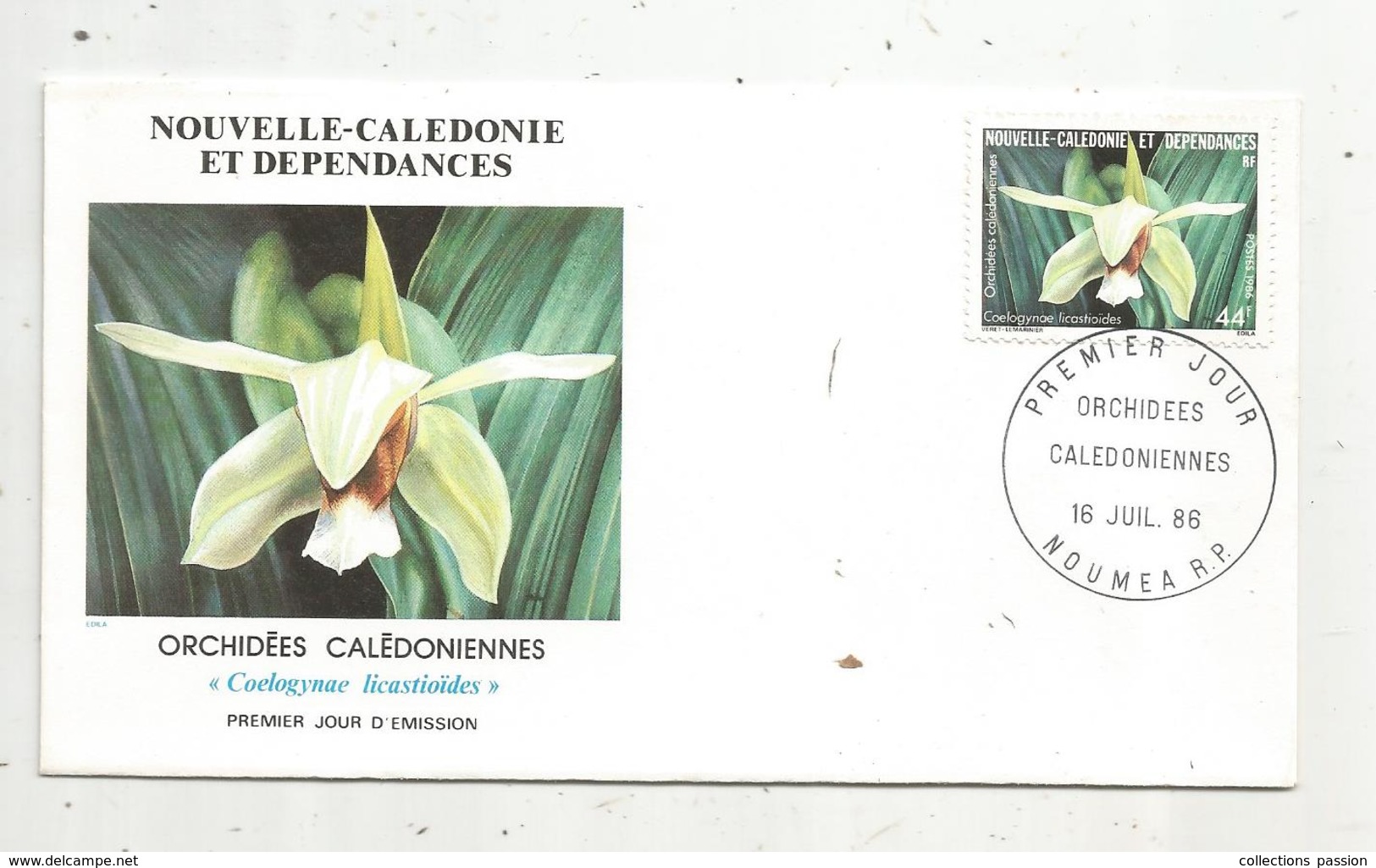 Timbre , Premier Jour , 1986 , NOUVELLE CALEDONIE ET DEPENDANCES , Fleurs ,  Orchidée Calédoniennes - FDC