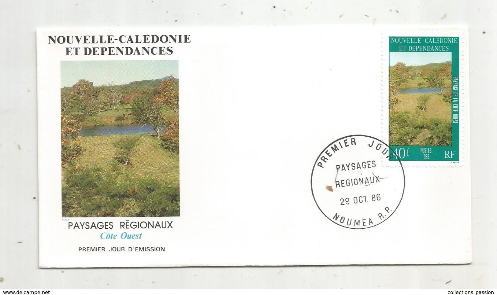 Timbre , Premier Jour , 1986 , NOUVELLE CALEDONIE ET DEPENDANCES , Paysages Régionaux , Côte Ouest - FDC