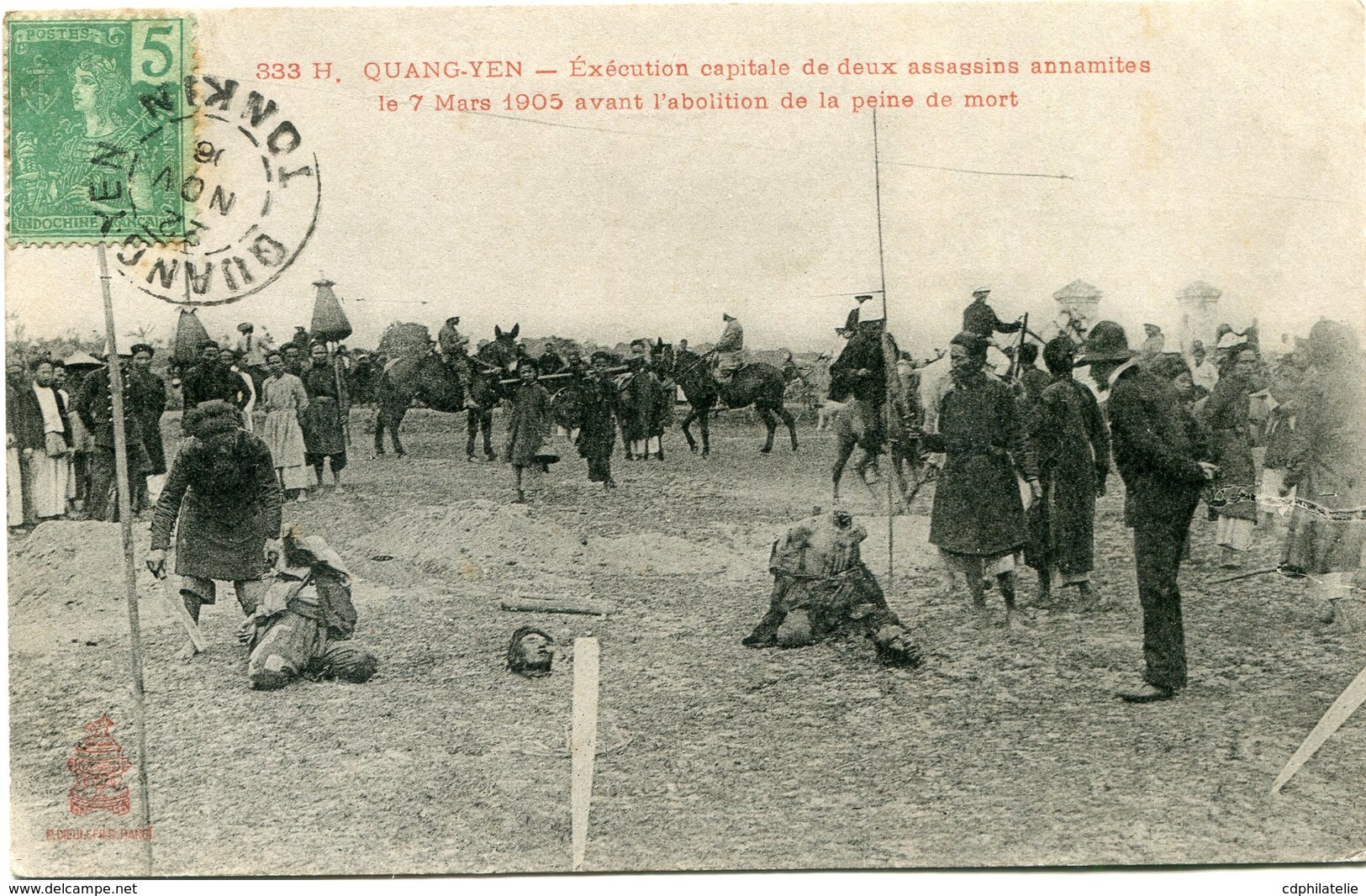 INDOCHINE CARTE POSTALE DU TONKIN -QUANG-YEN -EXECUTION CAPITALE DE DEUX ASSASSINS ANNAMITES LE 7 MARS 1905 AVANT ...... - Lettres & Documents