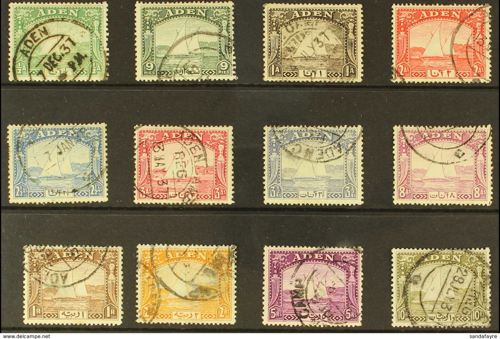 1937 Dhow Definitive Complete Set, SG 1/12, Used (12 Stamps) For More Images, Please Visit Http://www.sandafayre.com/ite - Aden (1854-1963)