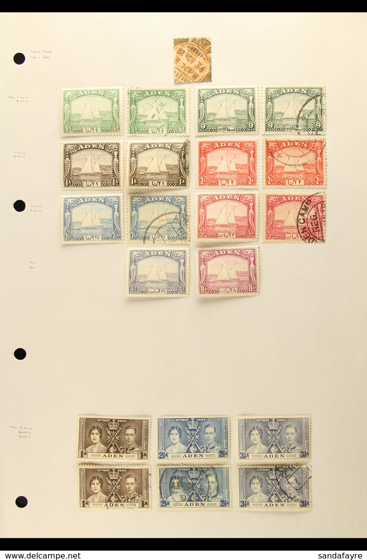 1937-1967 MINT & USED COLLECTION On Leaves, Inc 1937 Dhow Mint Set To 8a, 1939-48 Mint Set To 2r & Used Set To 5r, 1949  - Aden (1854-1963)
