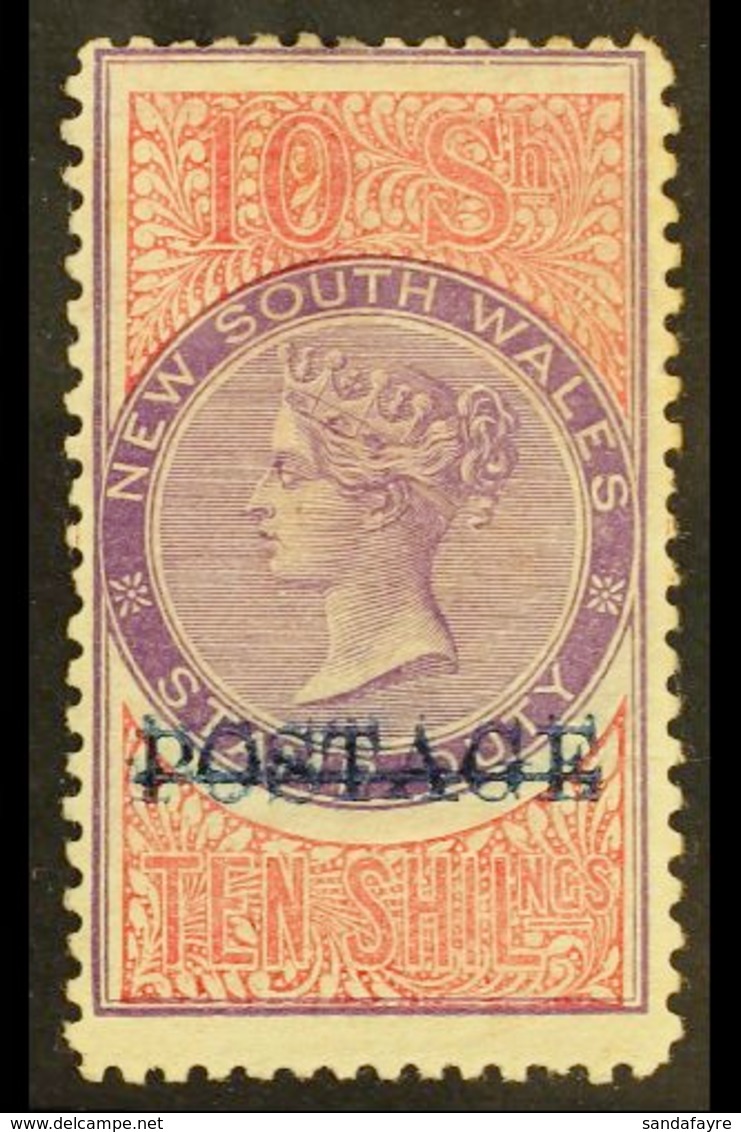 NEW SOUTH WALES 1885 10s Mauve And Claret Perf 12 X 11 With Blue "POSTAGE" Opt, SG 241c, Fine Mint. For More Images, Ple - Other & Unclassified