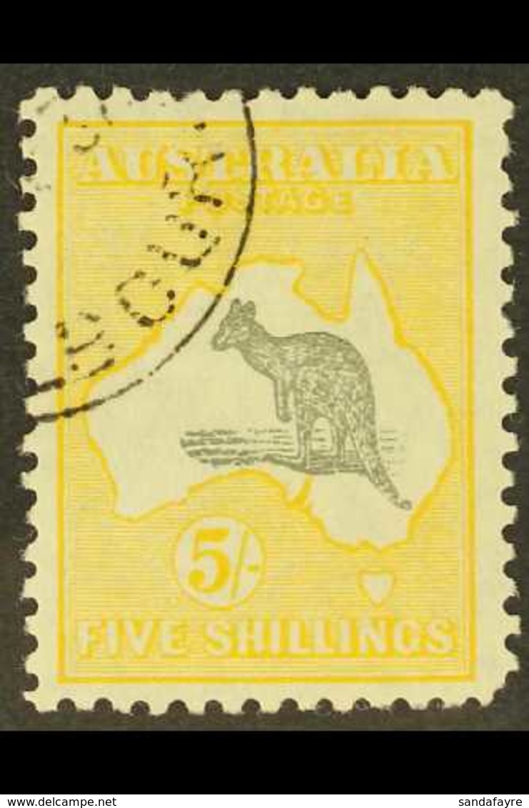 1929-30 5s Grey And Yellow Kangaroo, SG 111, Cto Used, Blunt Corner Perf. For More Images, Please Visit Http://www.sanda - Other & Unclassified