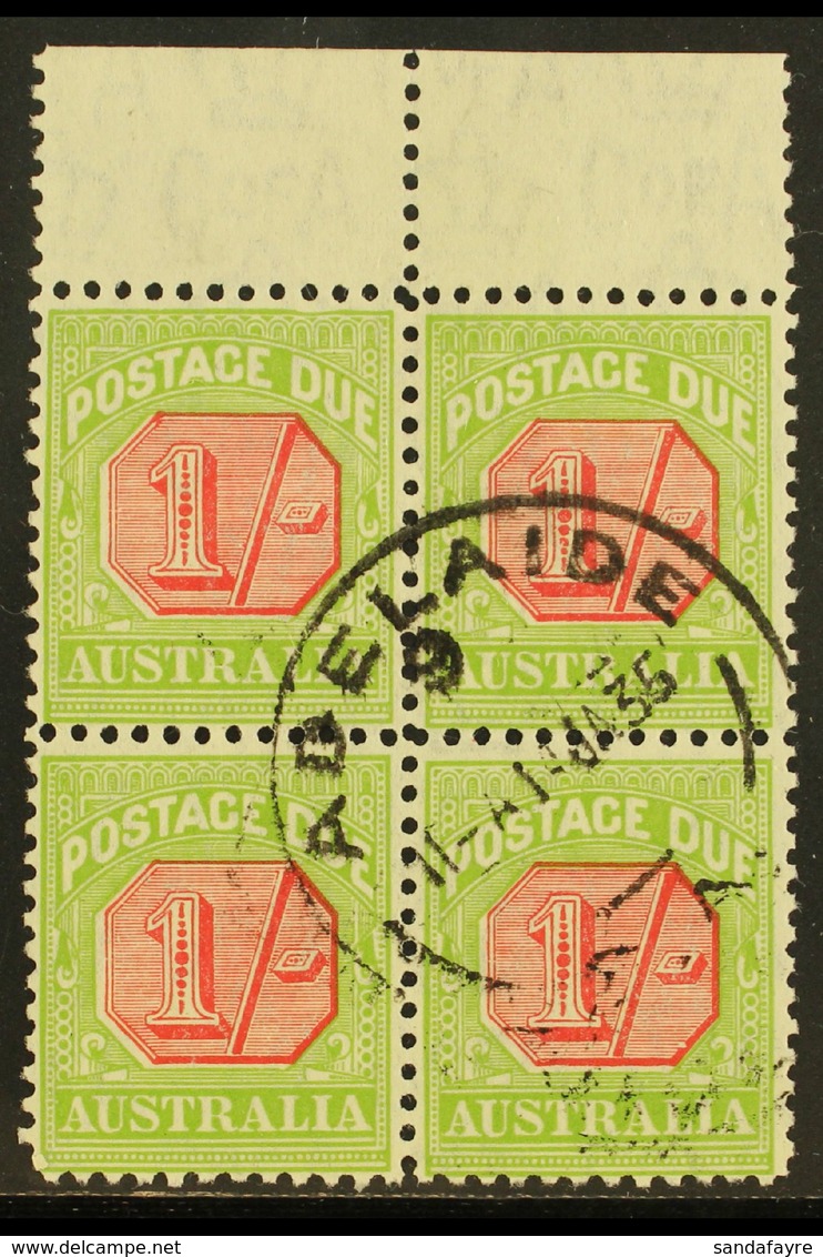 POSTAGE DUES 1931-36 1s Carmine & Yellow-green, SG D111, Very Fine Cds Used Upper Marginal BLOCK Of 4, Fresh & Scarce. ( - Autres & Non Classés