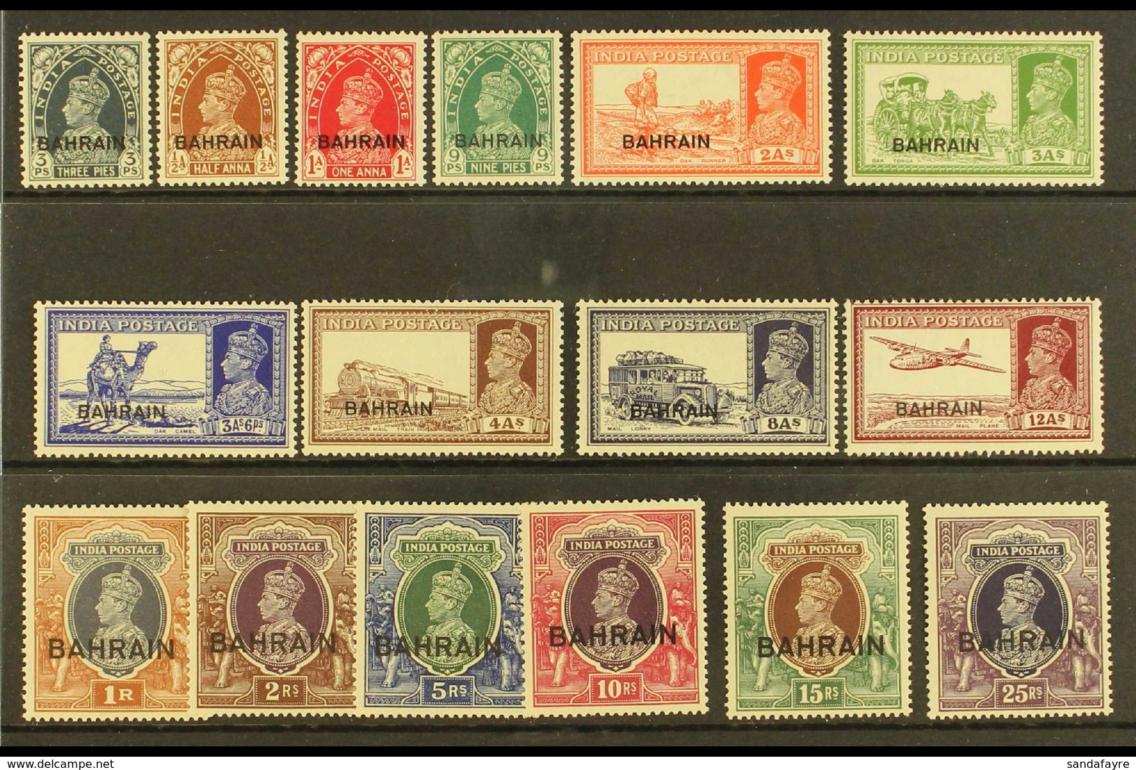 1938-41 COMPLETE KGVI Definitive Set, SG 20/37, Fine Mint (16 Stamps) For More Images, Please Visit Http://www.sandafayr - Bahrein (...-1965)