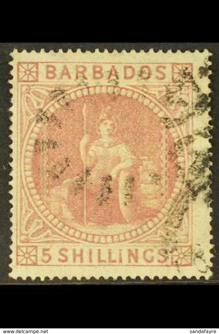 1873 5s Dull Rose, SG 64, Fine Used, Centred To Left But Still Well Clear Of Perforation, Fresh. For More Images, Please - Barbados (...-1966)