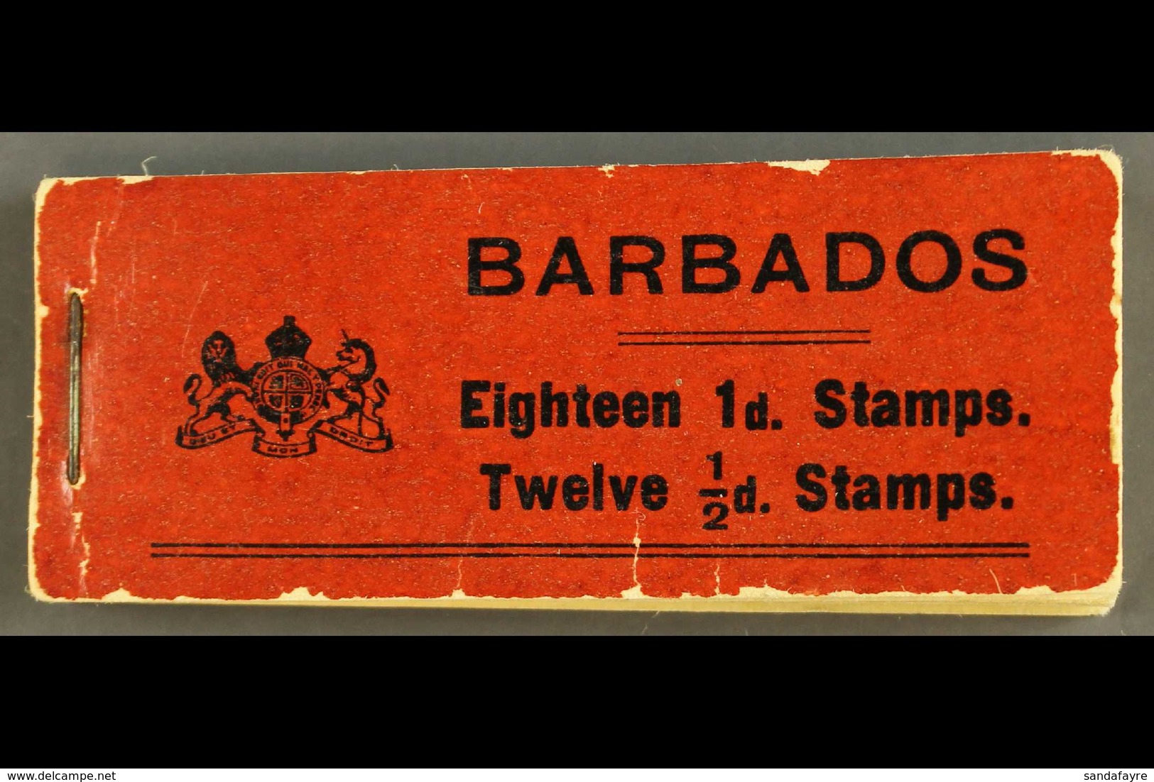 1916 BOOKLET. 1916 2s Black On Red Containing Twelve ½d Stamps (one Missing) & Eighteen 1d Stamps, SG SB3, Fine With Min - Barbados (...-1966)
