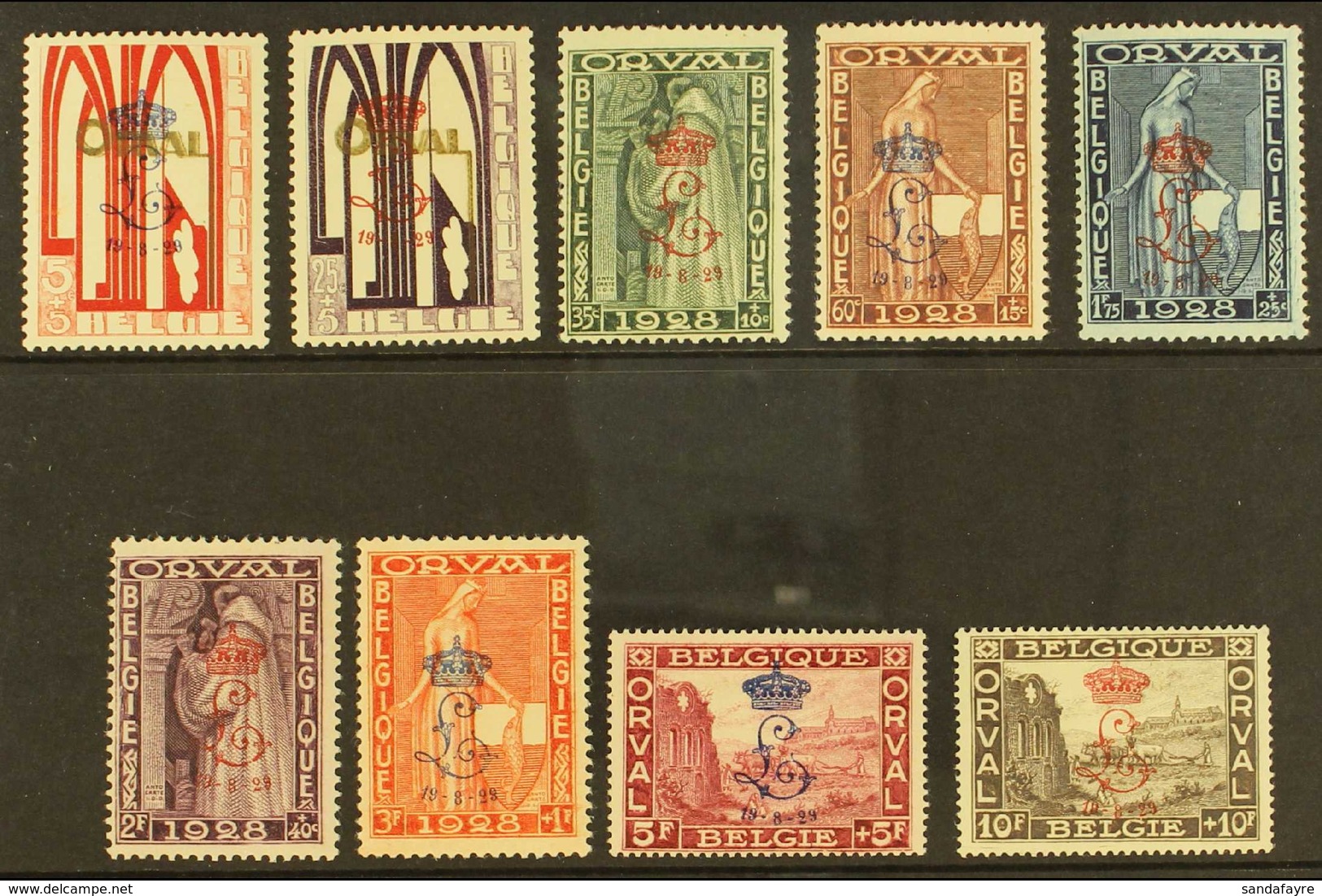 1929 Laying Of First Stone Monogram Overprints On Orval Complete Set (SG 543/51, Michel 235/43 I, COB 272A/72K), Very Fi - Other & Unclassified