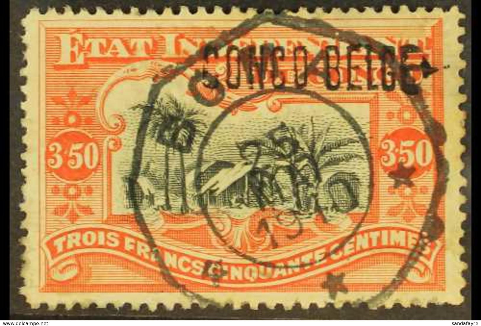 CONGO 1909 3F.50 Black And Vermilion, Local Overprint, COB 37L, Fine Boma Octagonal Datestamp. For More Images, Please V - Other & Unclassified