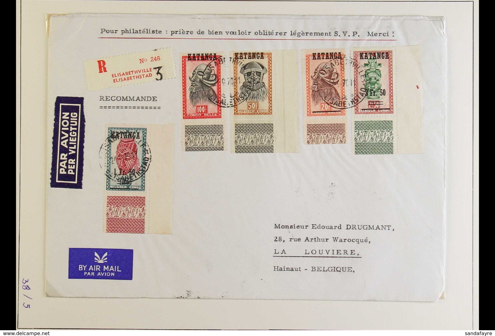 KATANGA 1960 -61 Issues In Complete Sets On Large Philatelic Registered Covers To Belgium, Includes 1960 Opts On Animals - Other & Unclassified