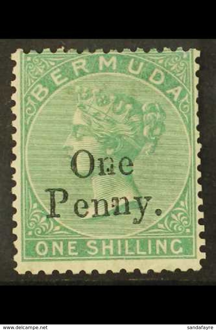 1875 1d On 1s Green, SG 17, Very Fresh Mint With Large Part Gum. For More Images, Please Visit Http://www.sandafayre.com - Bermuda