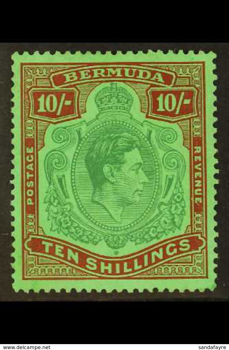 1938 10s Green And Deep Lake On Pale Emerald, 1st Printing SG 119, Very Fine Mint With Much Lighter Than Usuasl Streaky  - Bermuda