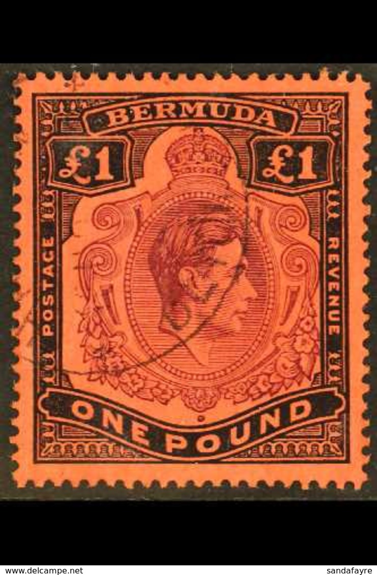 1938-53 £1 Deep Reddish Purple & Black/pale Red, SG 121c, Very Fine Used For More Images, Please Visit Http://www.sandaf - Bermuda