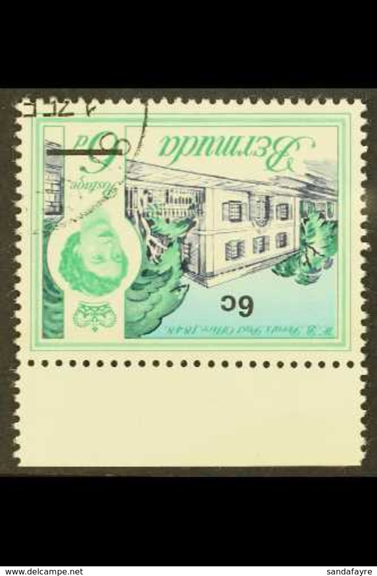 1970 6c On 6d Grey-blue, Emerald & Light Blue Surcharge With WATERMARK INVERTED Variety, SG 237w, Superb Cds Used Upper  - Bermuda