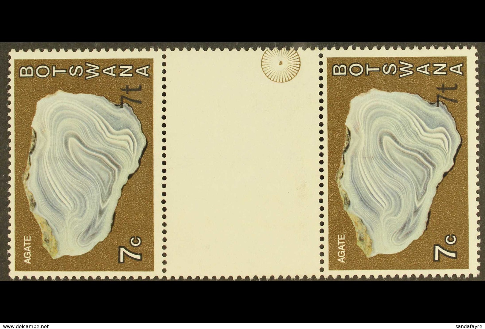 1976-7 7t On 7c Agate, Surcharge At Bottom Right, VERTICAL GUTTER PAIR, SG 372a, Never Hinged Mint. For More Images, Ple - Botswana (1966-...)