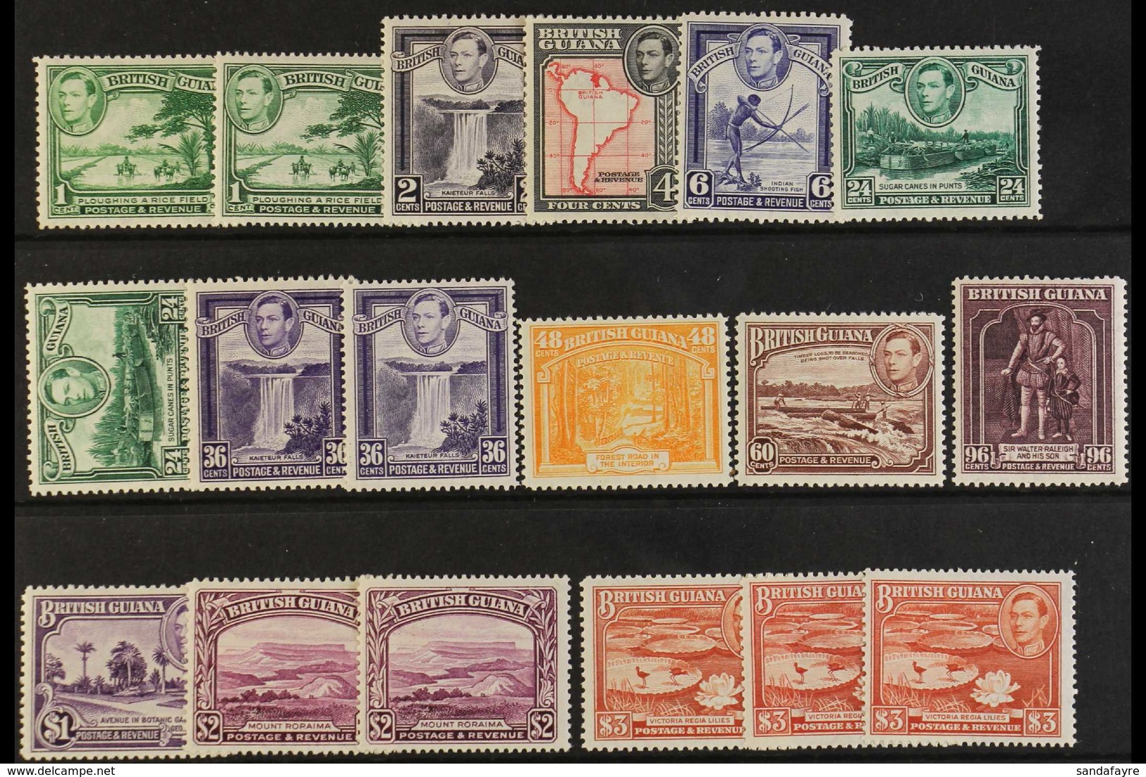 1938-52 Pictorial Definitive Set With Many Additional Listed Perforation & Shade Variants Inc All Three $3, SG 308/19, N - British Guiana (...-1966)