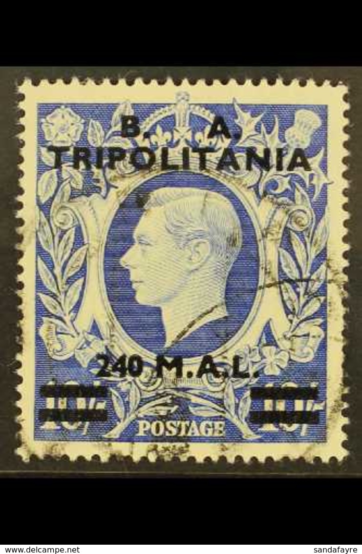 TRIPOLITANIA 1950 240L On 10s Ultramarine "B.A." Overprint, SG T26, Fine Used, Fresh. For More Images, Please Visit Http - Italienisch Ost-Afrika