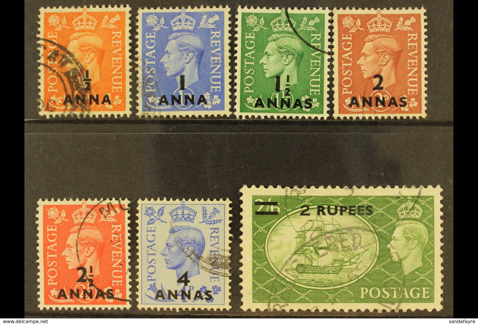 1950-55 Surcharges Complete Set, SG 35/41, Fine Used. (7 Stamps) For More Images, Please Visit Http://www.sandafayre.com - Bahrein (...-1965)