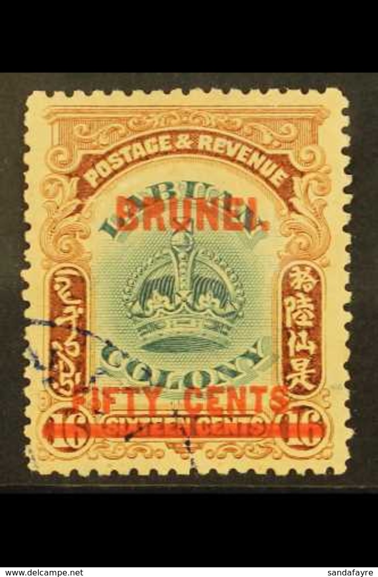 1906 50c On 16c Green & Brown Overprint, SG 21, Fine Cds Used. For More Images, Please Visit Http://www.sandafayre.com/i - Brunei (...-1984)