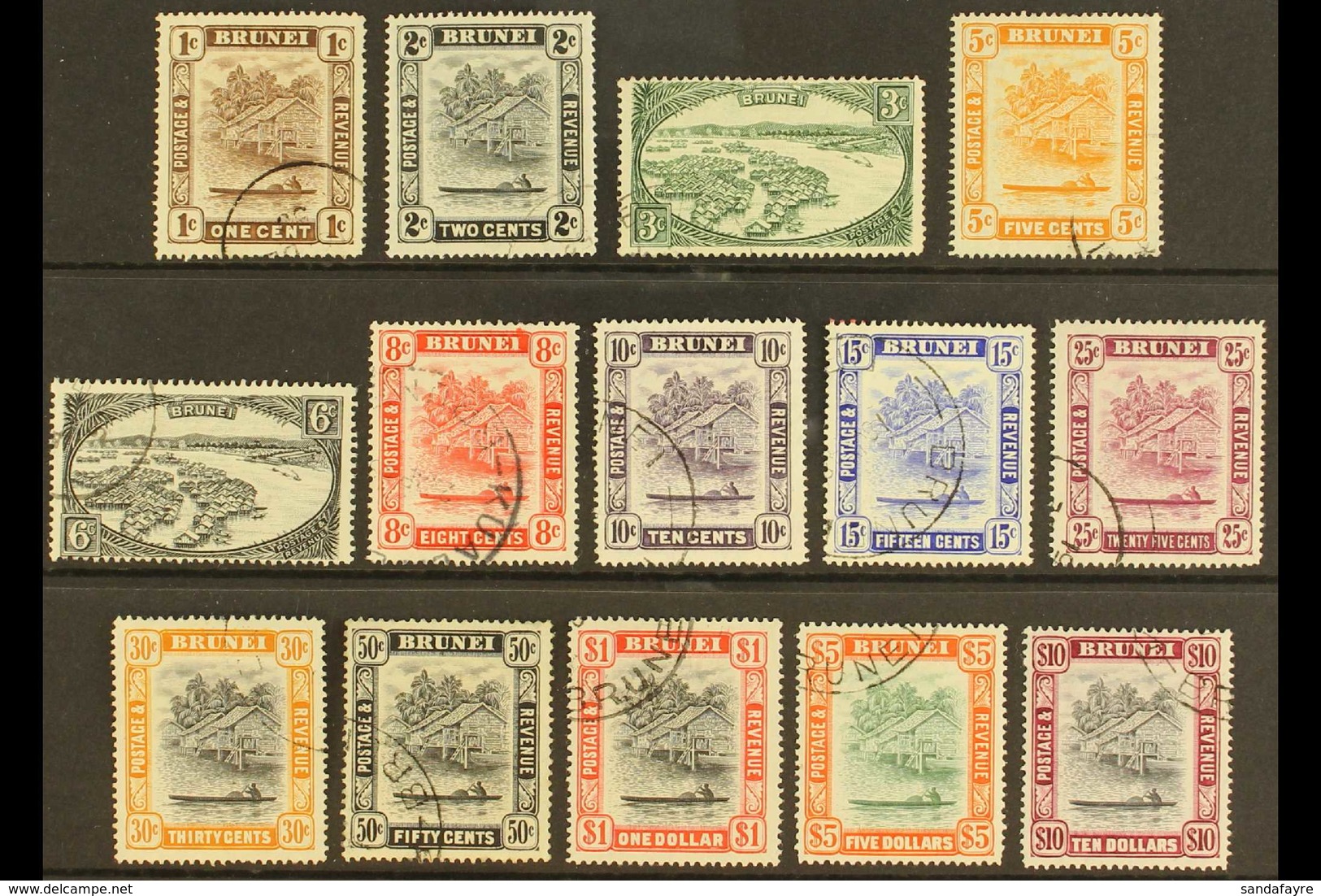 1947-51 Complete Set, SG 79/92, Fine Cds Used, Fresh. (14 Stamps) For More Images, Please Visit Http://www.sandafayre.co - Brunei (...-1984)