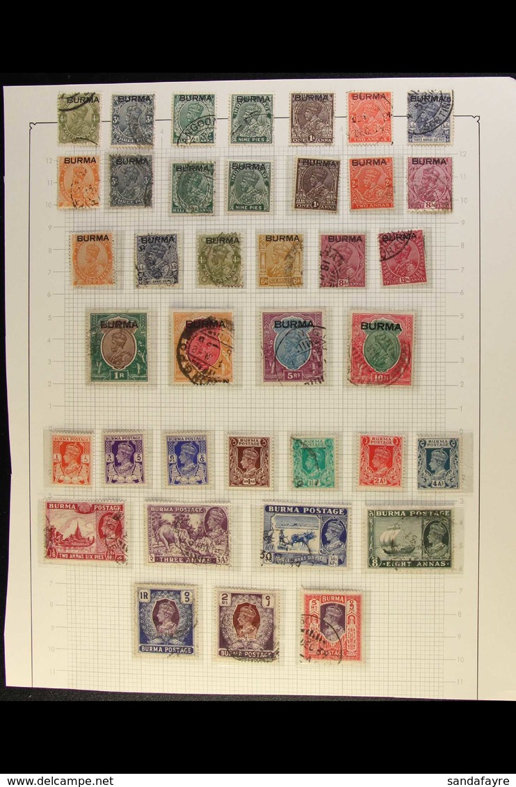 1937-1949 MOSTLY USED COLLECTION On Leaves, Inc 1937 Opts Set (ex 3a) To 10r Used, 1938-40 Set To 5r (trimmed Perfs At R - Burma (...-1947)
