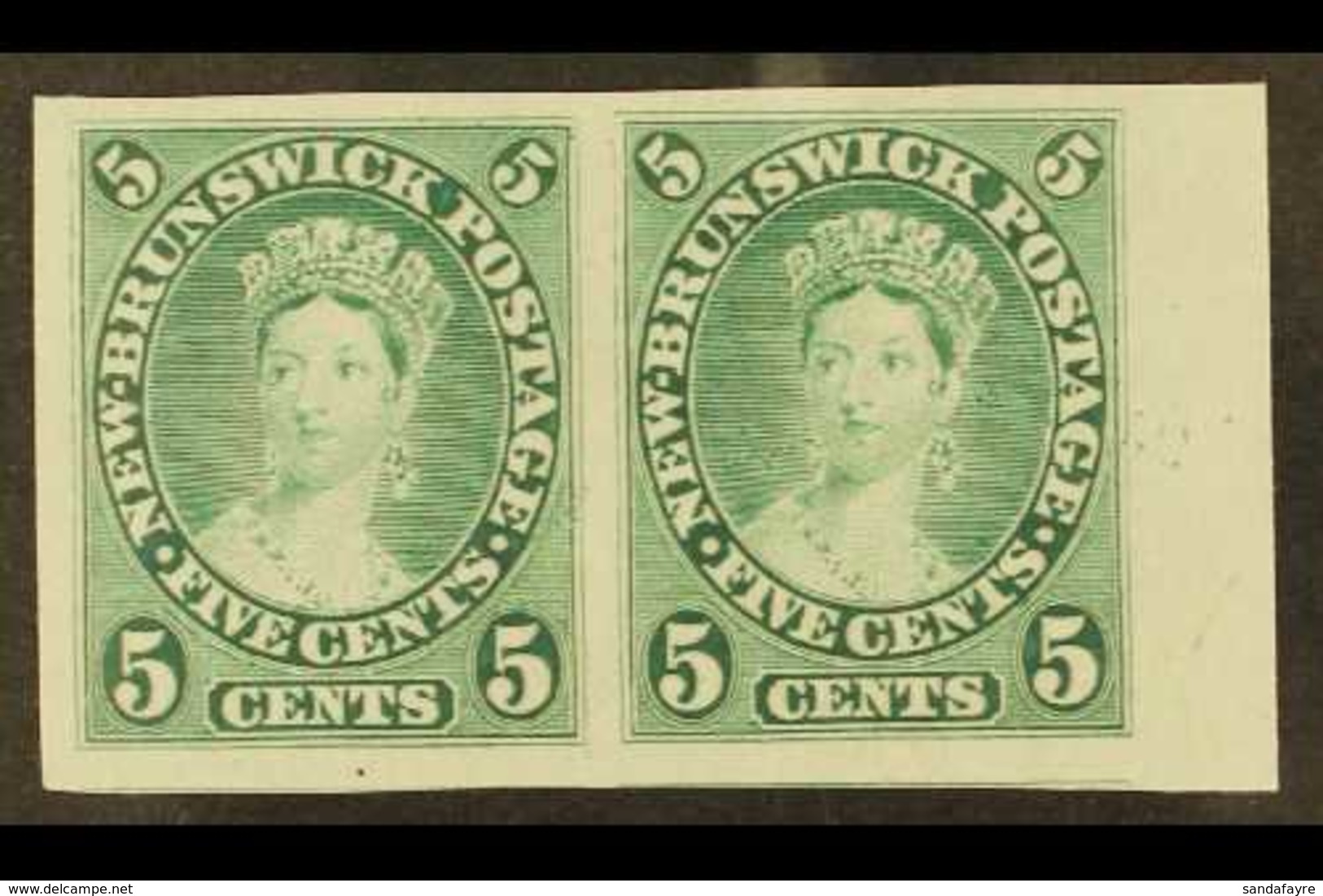 1860 5c Green Plate Proof On India, Uni 8P, Superb Marginal Horizontal Pair With Large Margins All Round. For More Image - Other & Unclassified