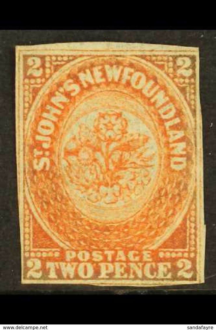 1860 2p Orange Vermilion, SG 10, Good Mint No Gum. Touches Outer Frameline At Bottom And Sides. BPA Cert. Cat £600 For M - Other & Unclassified