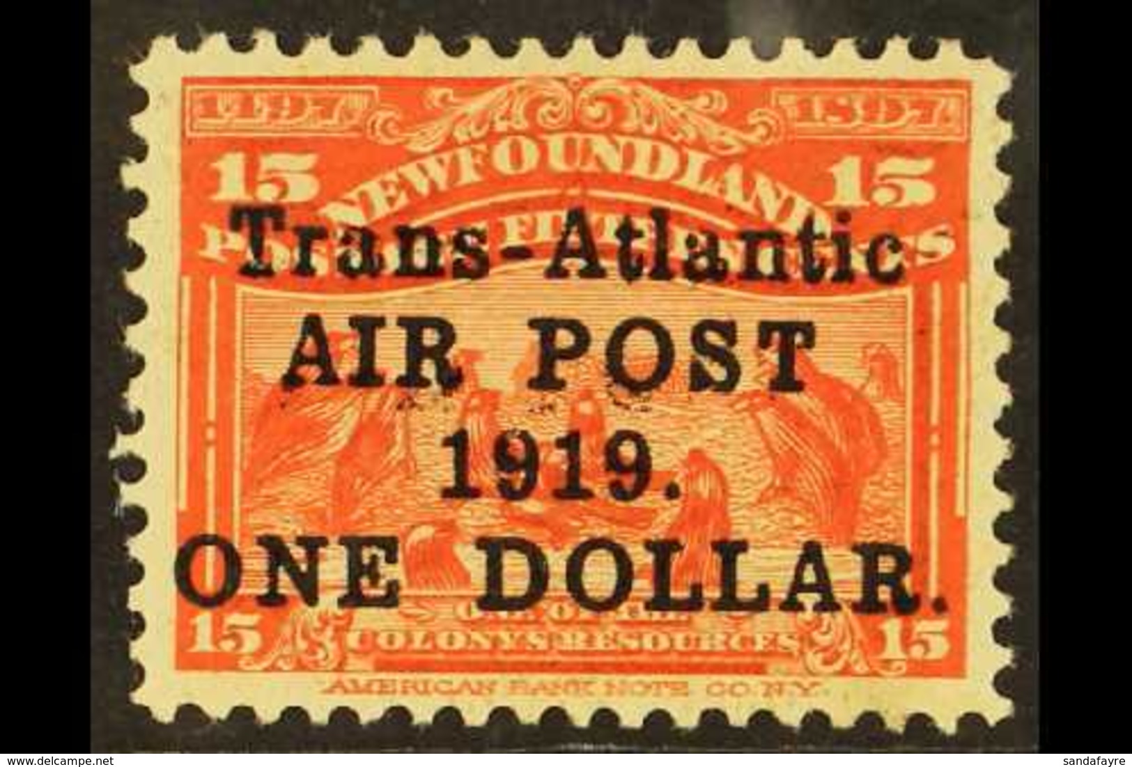 1919 $1 On 15c Bright Scarlet With "Trans-Atlantic" Overprint, No Comma After "AIR POST" Variety, SG 143a, Fine Mint. Fo - Other & Unclassified