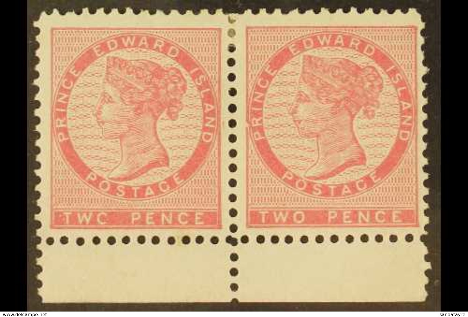 1870 2c Rose Pink, Marginal Horizontal Pair, One Showing The Variety "Twc For Two", SG 28, 28b, Superb Mint. For More Im - Other & Unclassified