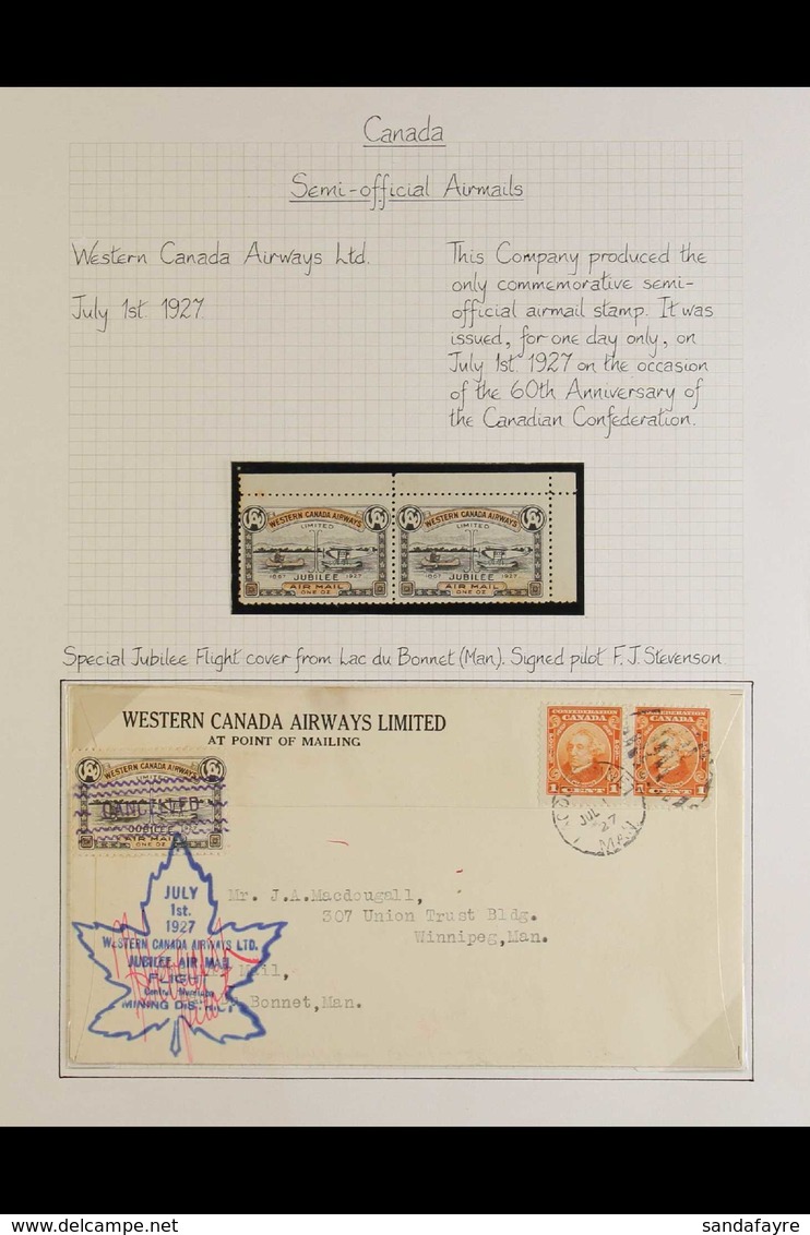 1927 WESTERN CANADA AIRWAYS Special Jubilee Flight Cover From Lac Du Bonnet Franked Pair Confederation 1c Orange And Jub - Other & Unclassified