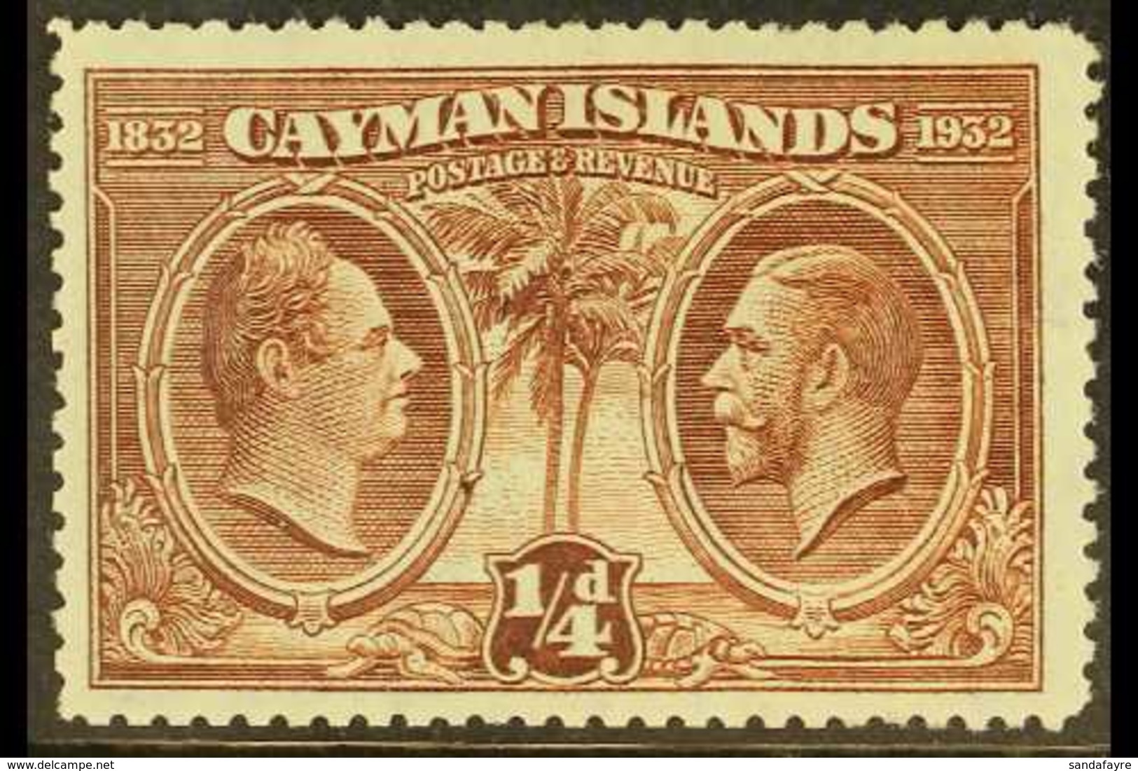 1932 CENTENARY VARIETY ¼d Brown, Centenary, Variety "A" Of "CA" Missing From Watermark", SG 84a, Clearly Showing Towards - Cayman Islands