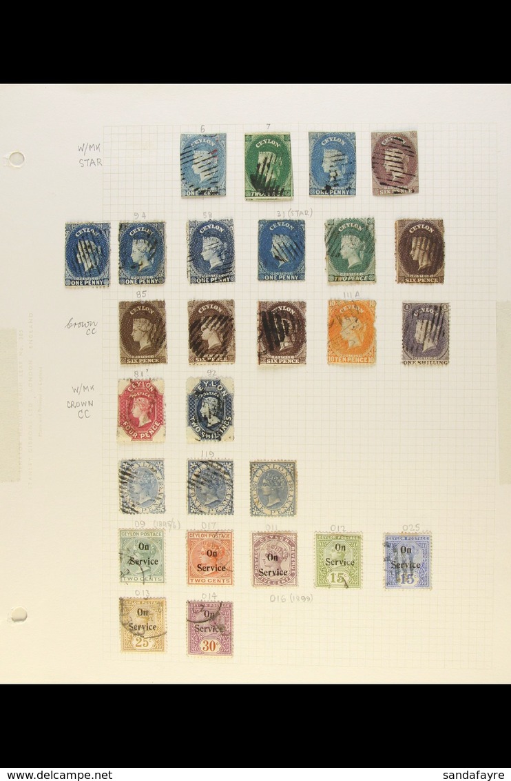 1857-1935 USED COLLECTION Presented On Album Pages. Includes 1857-59 Star Wmk Imperf Range To 6d, 1863-70 CC Wmk Selecti - Ceylon (...-1947)