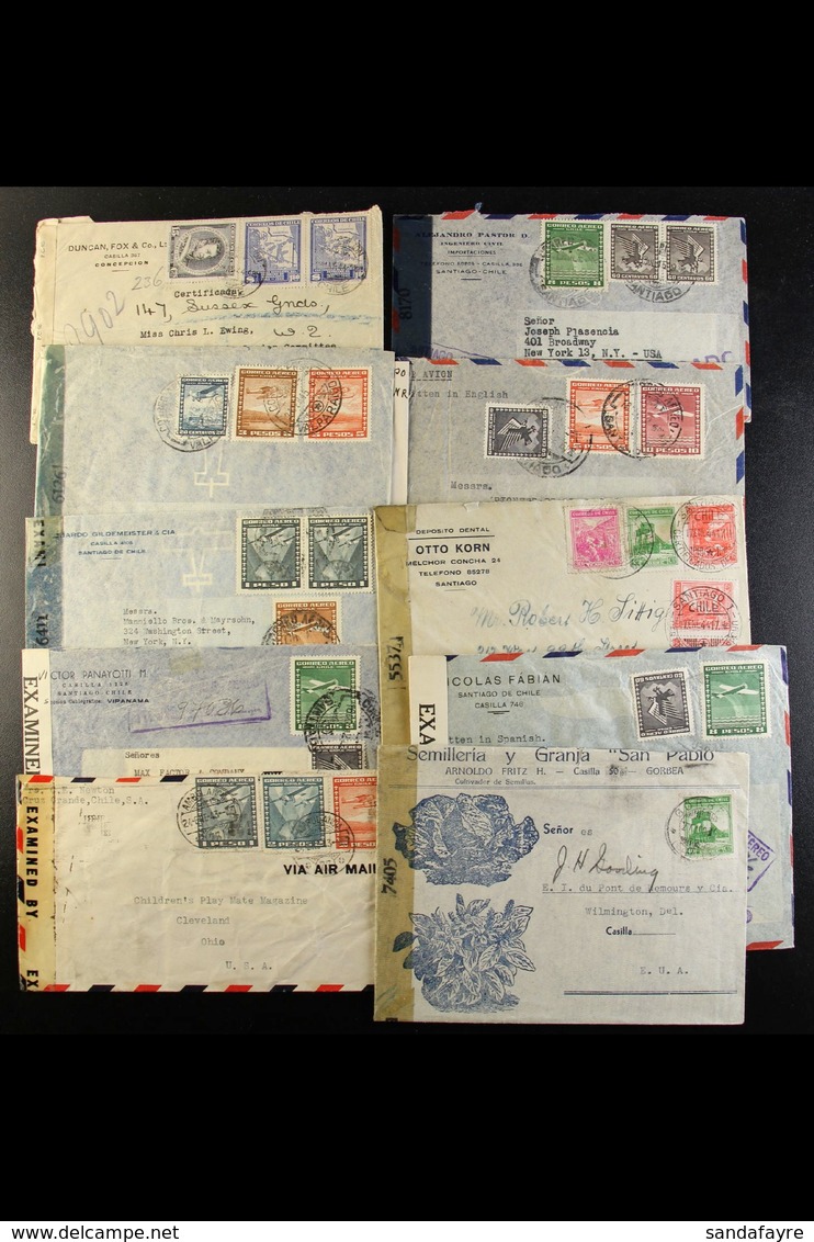 1942-1945 CENSORED COVERS. An Interesting Collection Of Commercial Censor Covers Mostly Addressed To USA, Inc Many With  - Chile