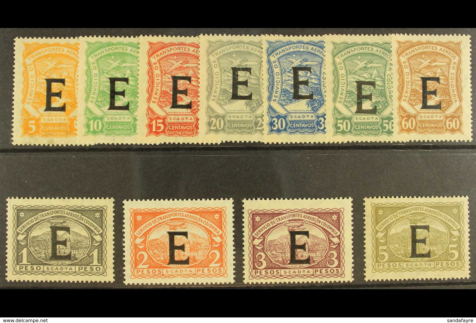 PRIVATE AIRS - SCADTA 1923 (4 June) "E" Overprinted (for Spain) Complete Set (SG 26E/36E, Scott CLE24/34), Very Fine Min - Colombia